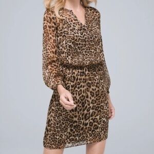 White House Black Market Leopard Print Long Sleeve Dress Gold Accents 10